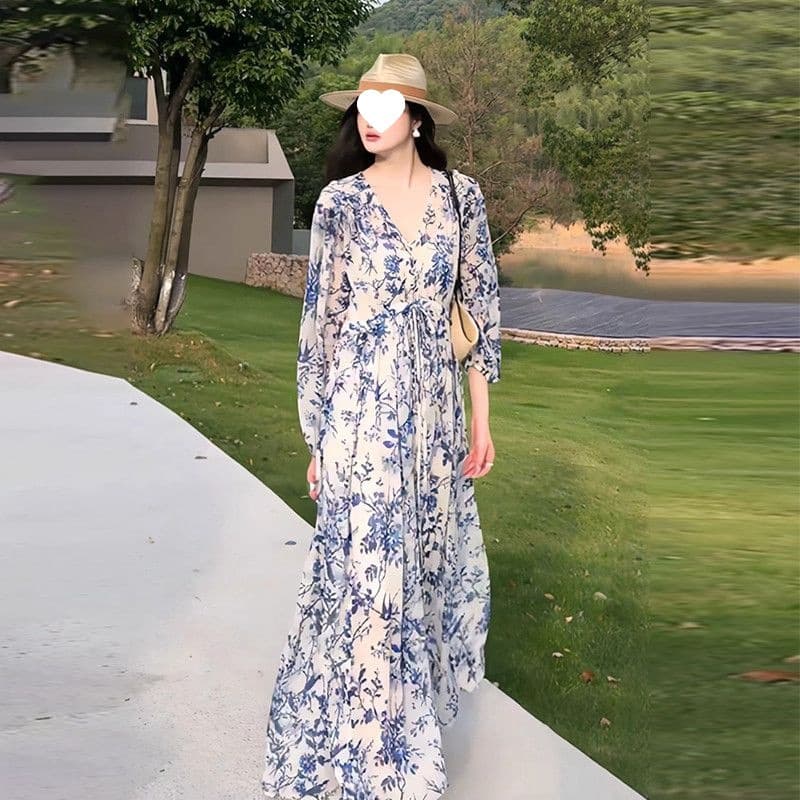 2026 Spring/Summer New Floral Print Dress for Women, Understated Elegance, French Luxury Artistic Style