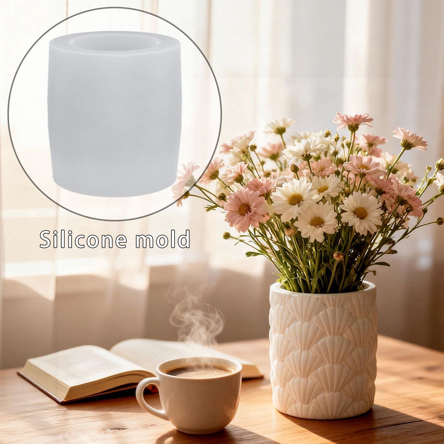 Zhongcheng DIY Shell Relief Flower Pot Glue Mold Creative Home Decoration Vase Plaster Silicone Mold