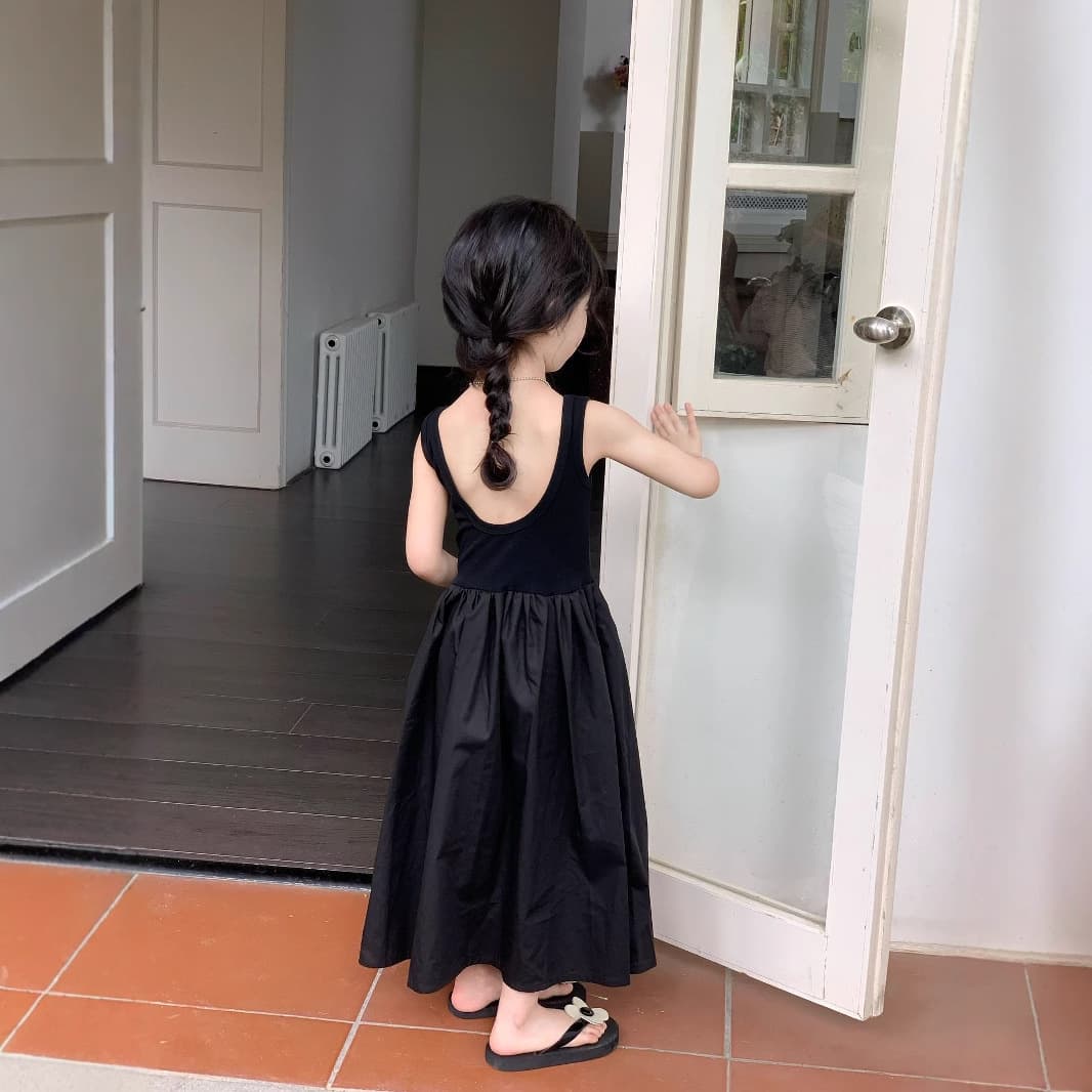 2025 Korean Style Beach Dress Girls Outfit Open Back Cami Dress Summer Dress Kids Seaside Vacation