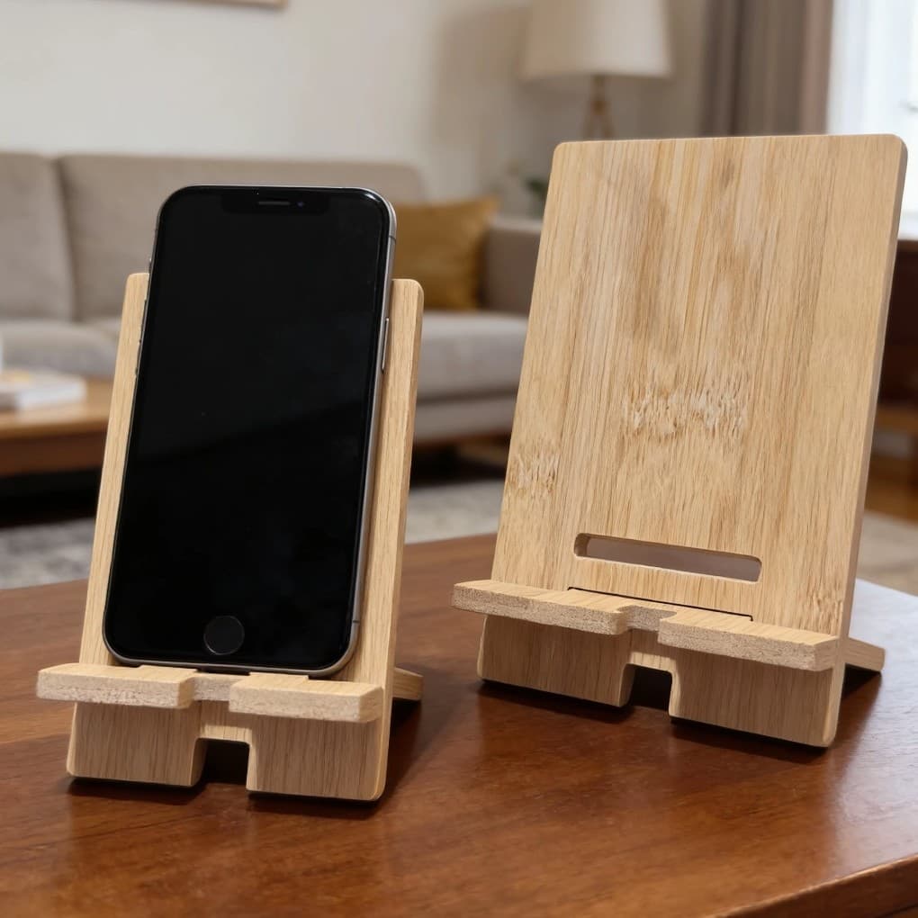 Bamboo Phone Stand, Bamboo Base Phone Charging Stand, Multi-functional Phone and Tablet Stand, Printed LOGO