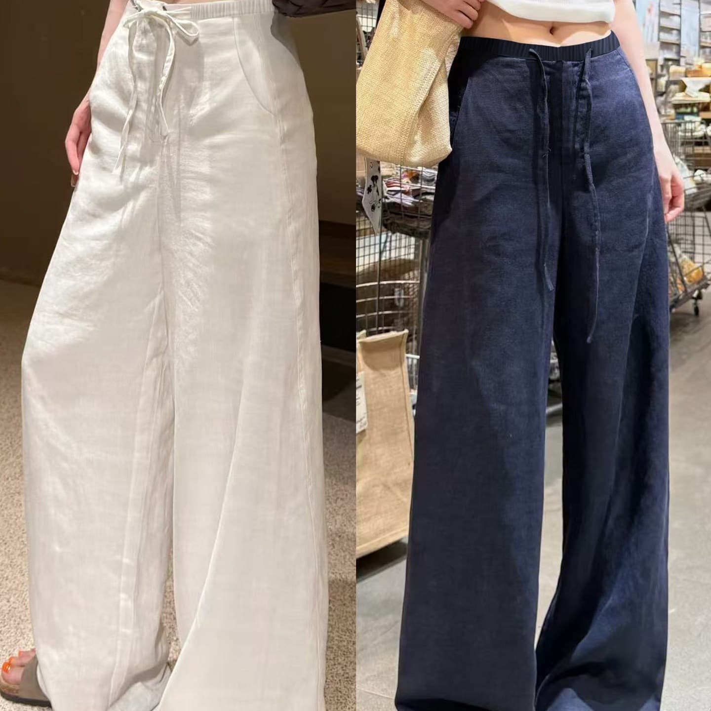 Navy Korean style wide-leg pants for women in summer 2026 new high-waisted, slim, loose and drapey, lazy casual pants