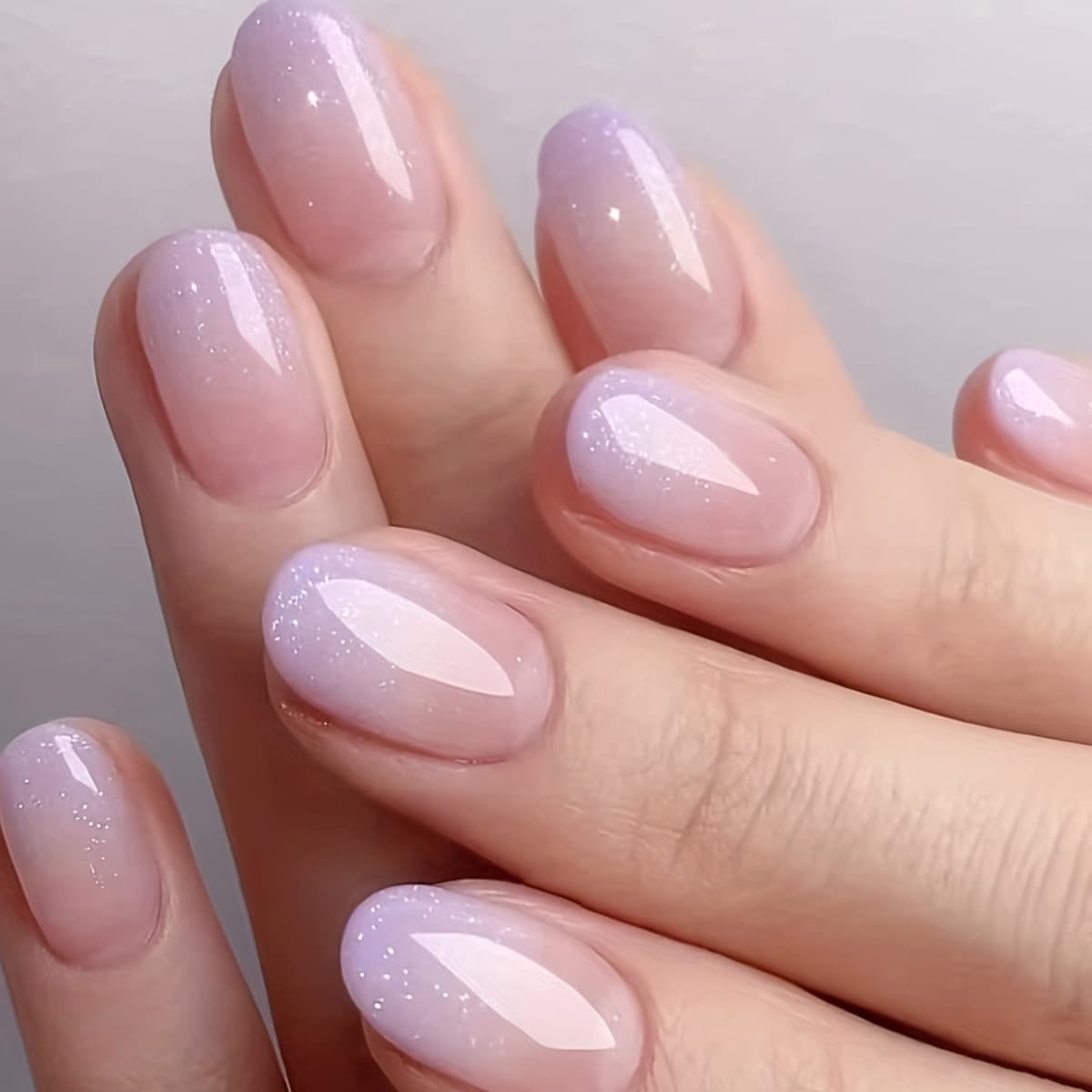 Cross-border Pure Desire Light Purple Gradient Nail Tips Short Simple Wearable Nail Pieces Small Fresh Ice Transparent Nail Tips