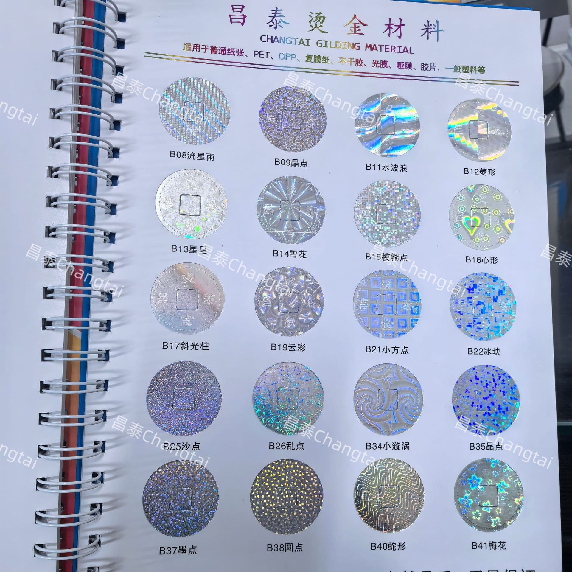 Changtai laser silver bronzing paper electrochemical aluminum star-gazing crystal point light column ice cube cat's eye flame ripple jagged elliptical point