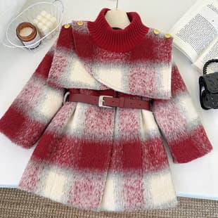 2025 New Girls Wool Coat Winter Children's Fleece-Lined Thick Fashion British Style Baby Girl Outerwear Premium