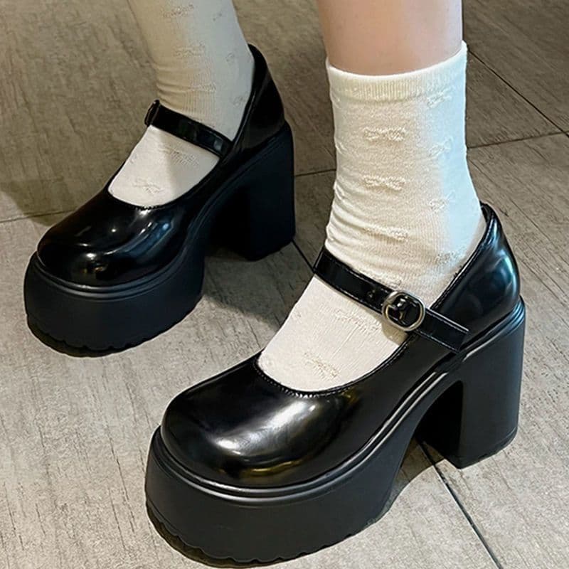 Black High Heel Shoes for Women 2023 Autumn New Arrival Japanese Style Skirt Uniform British School Look Platform Heels with White Socks