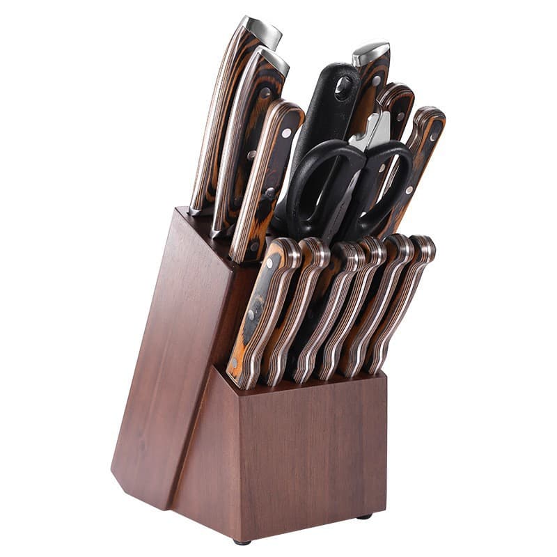 Yangjiang Gift Solid Wood Knife Holder Household Kitchen Knife Rack 15-Slot Knife Block Factory Direct