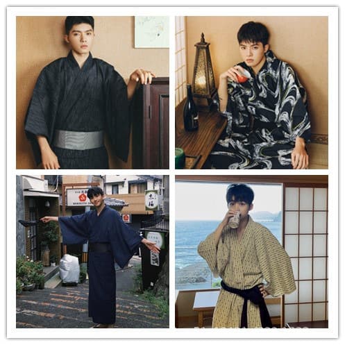Men's Japanese Yukata Robe Formal Traditional Improved Japanese Style Samurai Costume for Photography