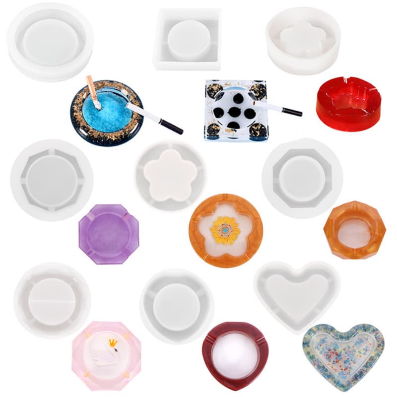 DIY Crystal Epoxy Ashtray Mold Large Size Multiple Styles Love Flower Silicone Mold Aroma Candle Mixed Mold