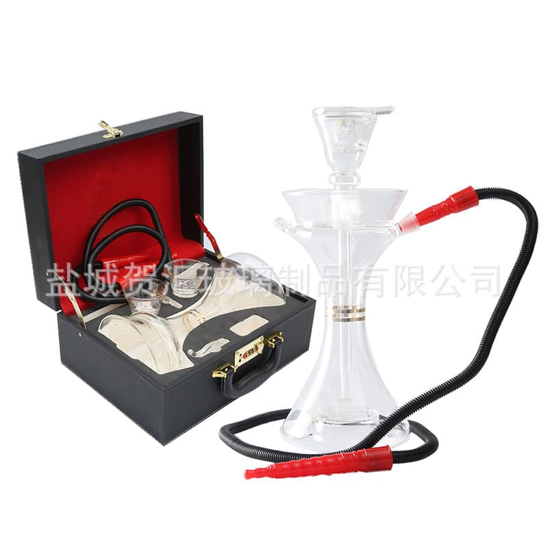 Dubai Arabic Hookah Slim Waist Cocktail Design All Glass Hookah with Leather Case Gold Label Single LED Light
