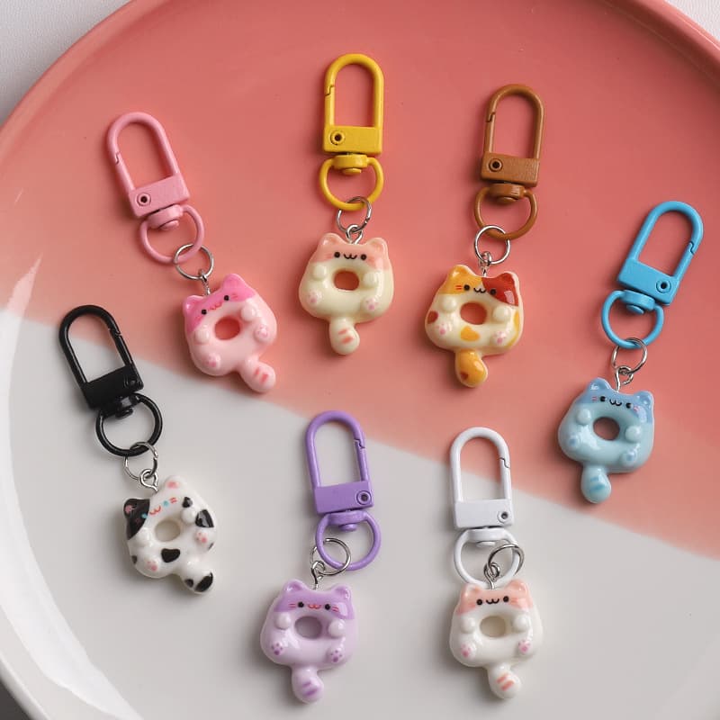 Original Cute Cartoon Donut Cat Keychain Siamese Cat KTins Style Keychain School Bag Earphone Pendant