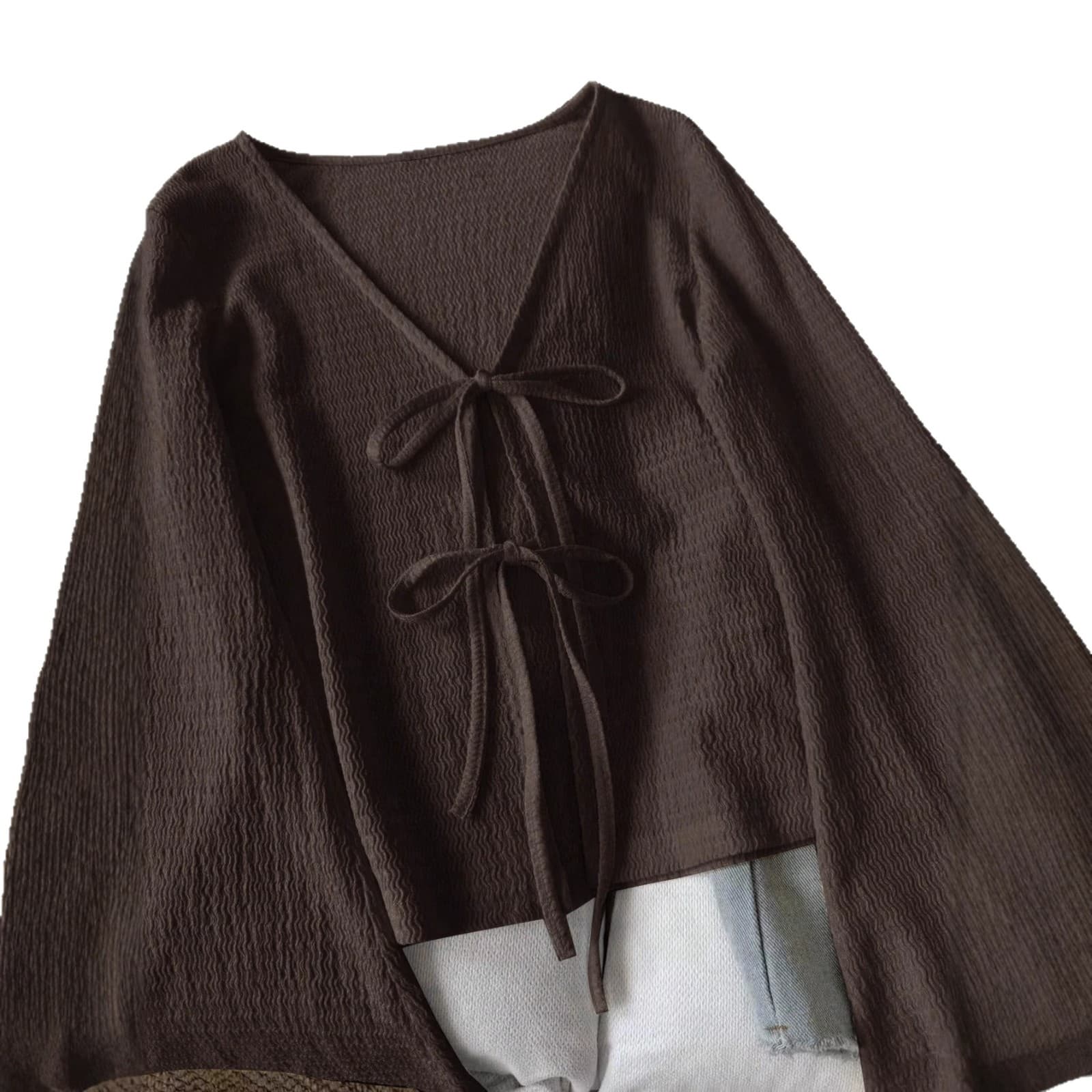 Women's Thin Cardigan for Cross-Border Trade, Casual Round Neck, Flared Long Sleeve, Open Front Cardigan
