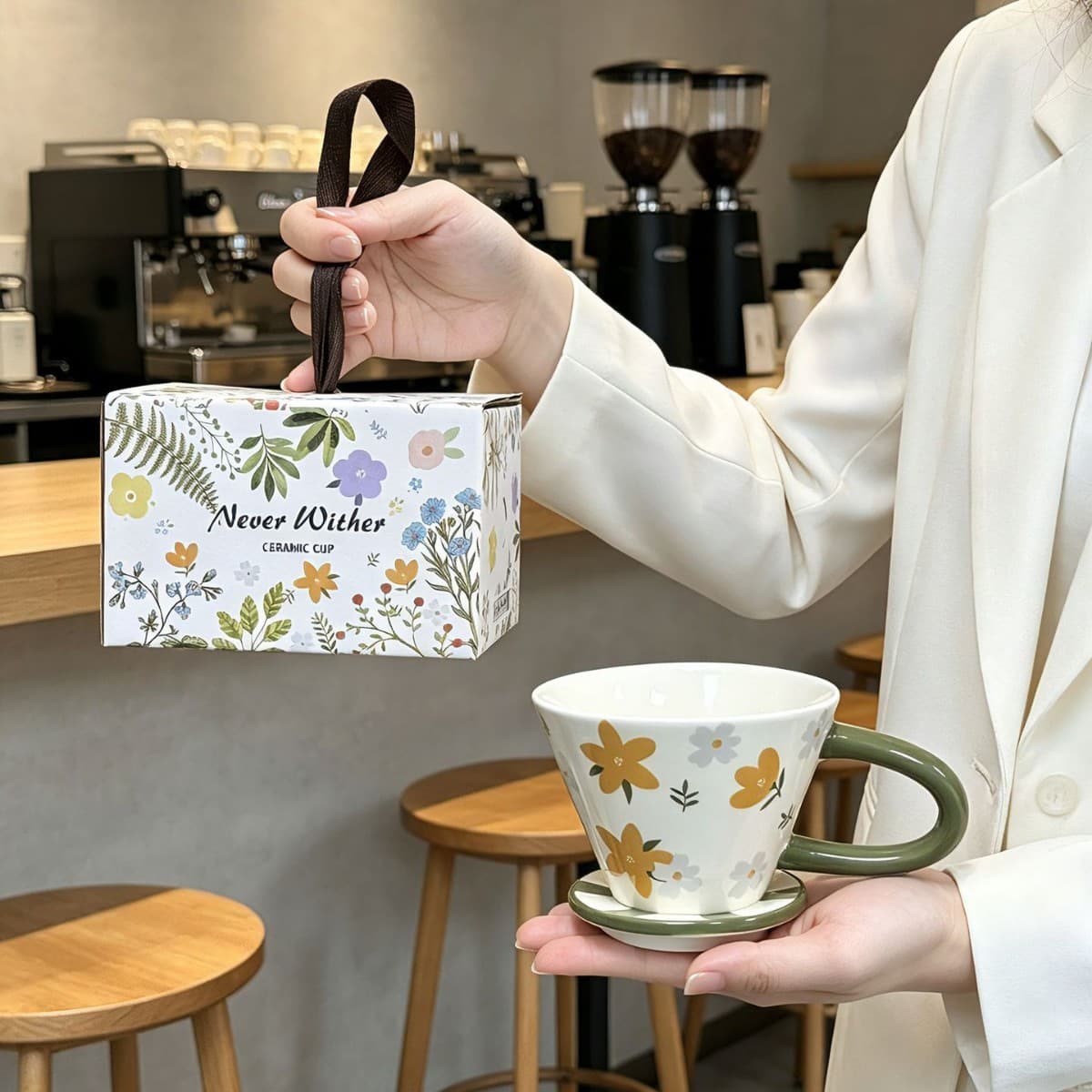Ceramic cup, high-looking drinking cup for girls, high-end cup, niche mug with hand gift box, practical gift