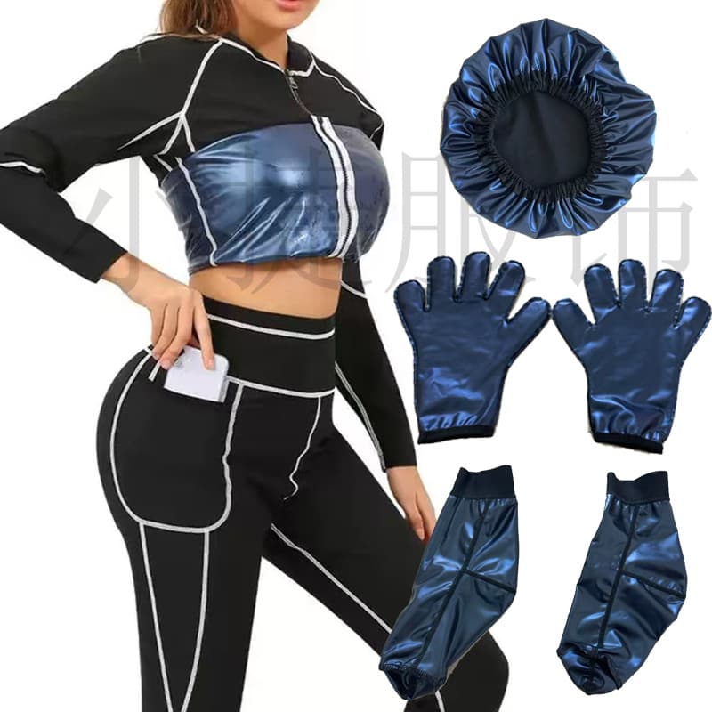 Cross-border Sauna Suit Sweat-Proof High-Waist Tummy Control Leggings Yoga Set Long-Sleeve Zipper Fitness Sweat-Inducing Workout Wear