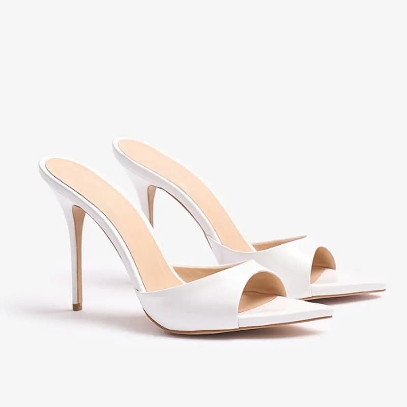 Cross-border Large Size Black Pointed Toe High Heel Sandals for Women, Open Toe Thin Heel Backless Mules, Export Style Sandals