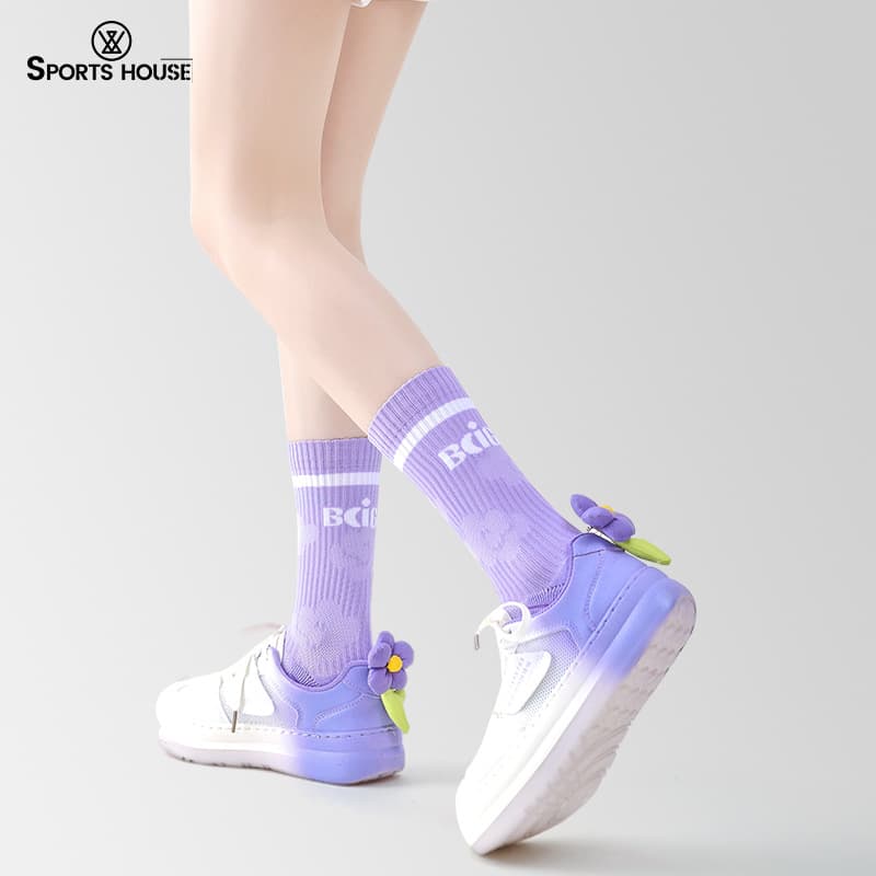 Sport'sHouse Women's Mid-Calf Thin Breathable Running Socks Anti-Odor Terry Bottom Sports Socks