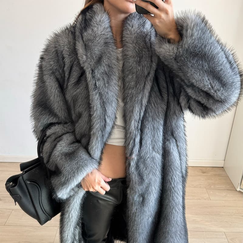 2025 Light Fashion Long Coat Faux Fox Fur Women's Thick Outerwear