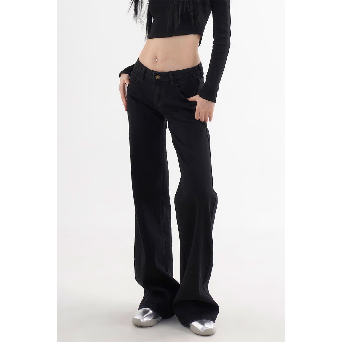 AGUA American Style Low-Rise Straight Leg Jeans for Women 2026 Spring New Black Slimming Floor-Length Pants