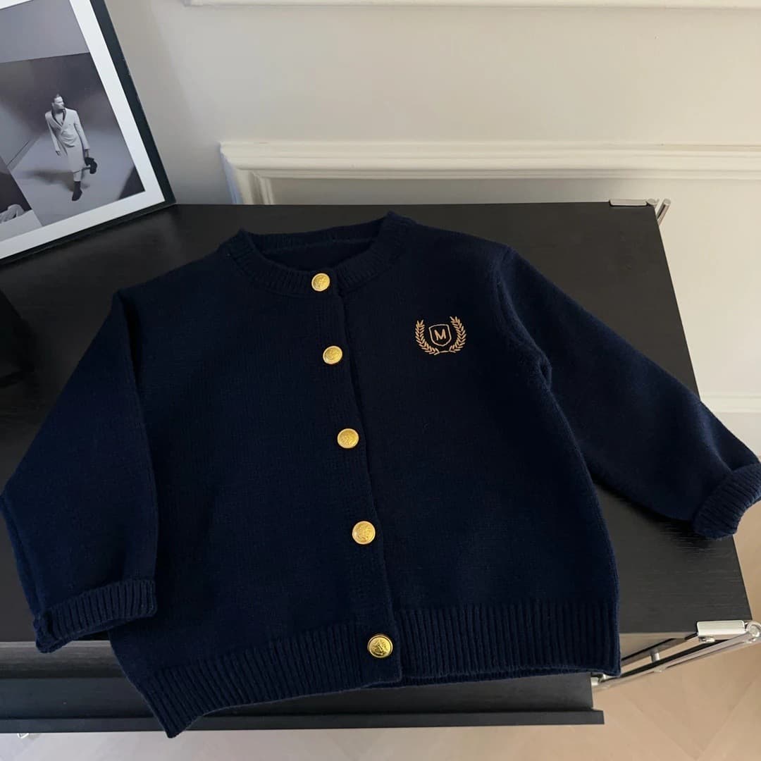 Academic Style Children's Cardigan Class A Knit Sweater Coat for Boys and Girls, Embroidered Fashion Knitwear for Toddlers and Kids