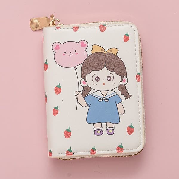 Compact Floral Coin Purse for Women, Cute Japanese Style, Girly Short Card Holder, ID Card Case, All-in-One Floral Card Bag