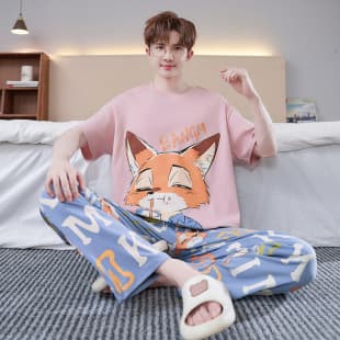Men's Summer New Cotton Short Sleeve Long Pants Homewear Full Cotton Plus Size Set
