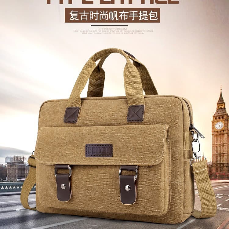 New Supply Canvas Men's Handbag Men's Shoulder Bag Large Bag Fashion Middle-aged Backpack Large Capacity Canvas Bag