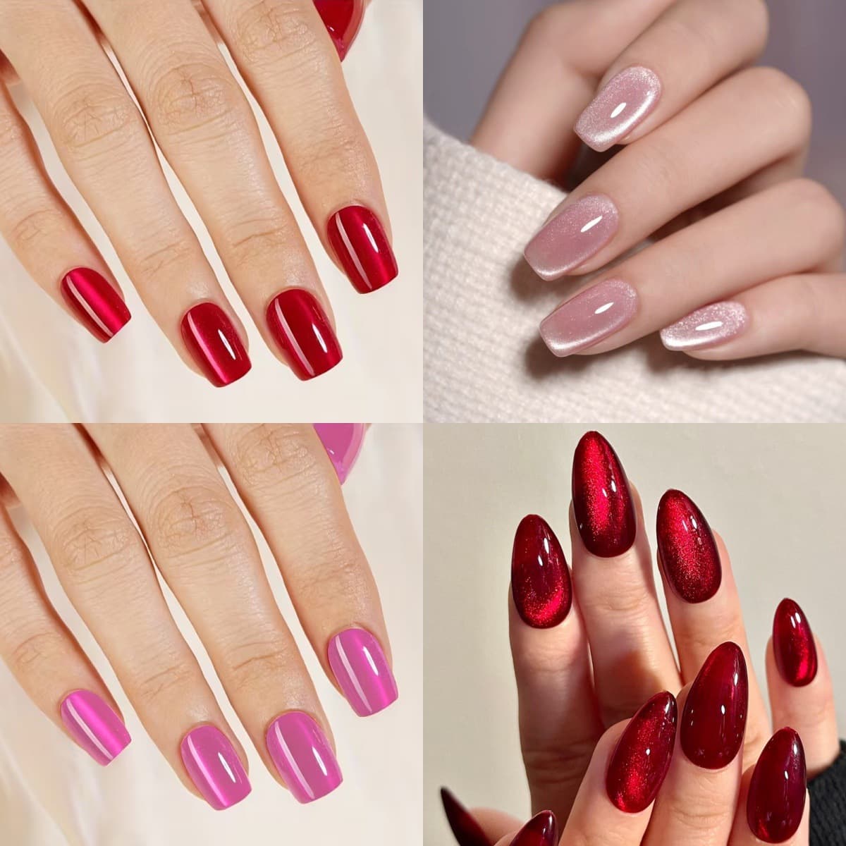 Cat Eye Nail Tips Wearable Nails Cross-Border Hot-Selling Solid Color Cat Eye Fake Nails European Square Almond Nail Art Nail Stickers