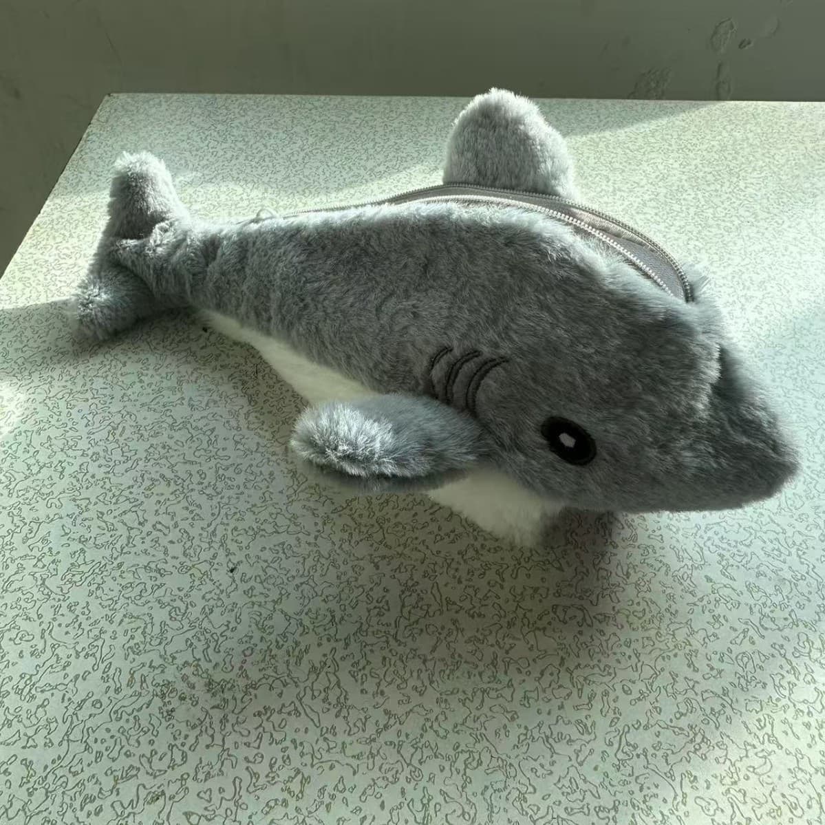 Cartoon Shark Plush Pencil Case, Cute Soft Healing Toy, Large Capacity Pencil Case, Student Stationery Storage Bag