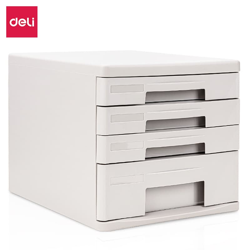 Four-layer unlockable Deli filing cabinet 9772 desktop document organization and storage cabinet with plastic drawers