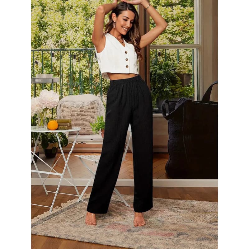 2025 Spring Summer Autumn New Elegant Women's Straight Leg Pants Elastic Waist Comfortable Casual Long Pants for Amazon AliExpress