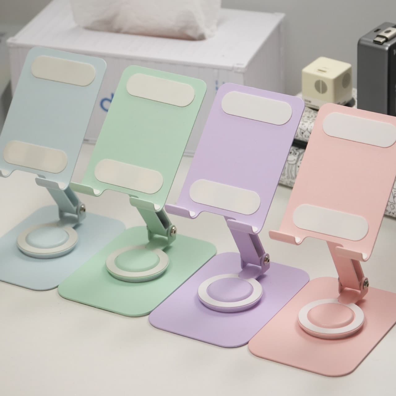 Desktop Metal Phone Stand, 360° Rotatable, Foldable, Adjustable Height, Lazy Stand for Live Streaming and Online Classes