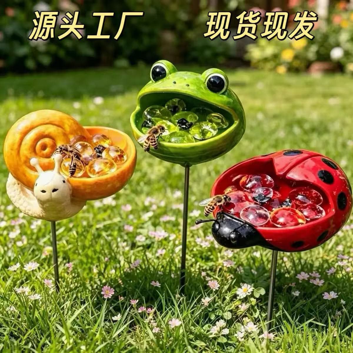 Creative Resin Animal Water Feeder for Garden and Courtyard, Cute Frog, Snail, Ladybug Ornament Decoration