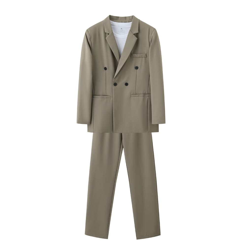 2026 spring men's dark blue gentleman's double-breasted suit European and American style two-piece suit with lapel collar