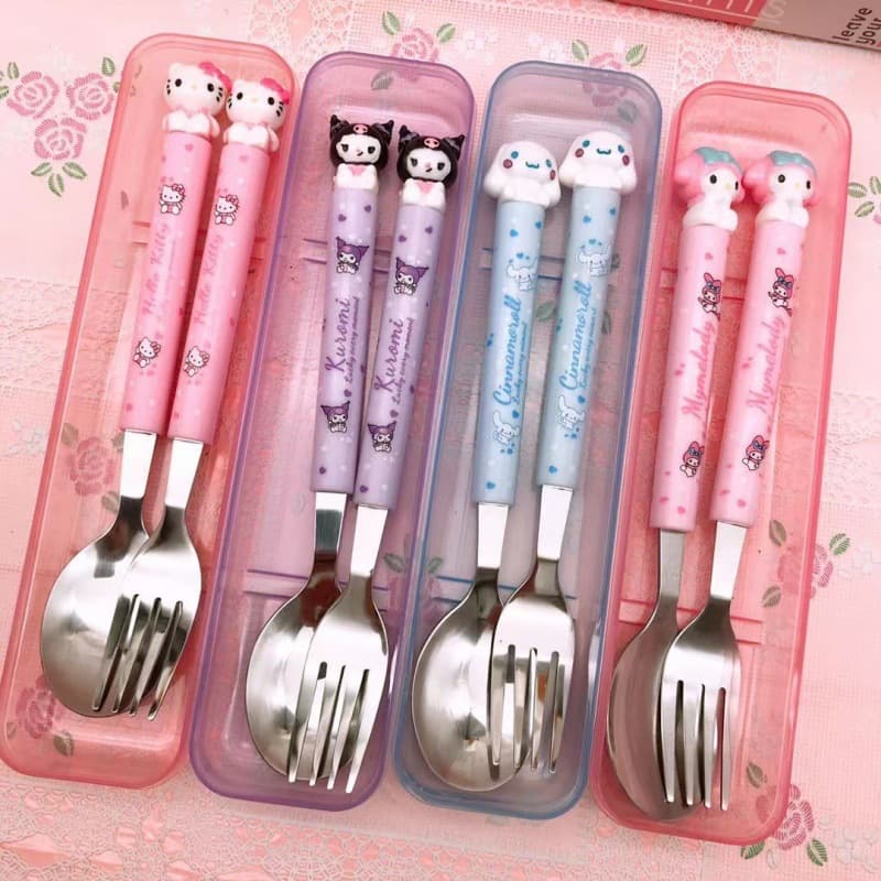 Cartoon seat 3 stainless steel tableware creative cute spoon and fork set portable student new style tableware