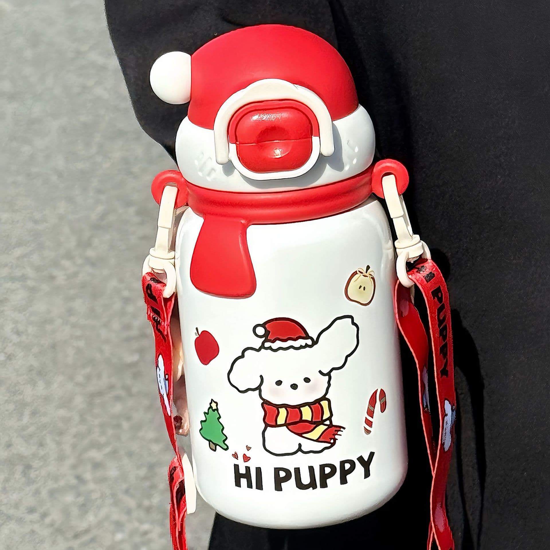 Christmas puppy thermos cup for good-looking girls with straw stainless steel water cup for autumn and winter cute children going to school kettle