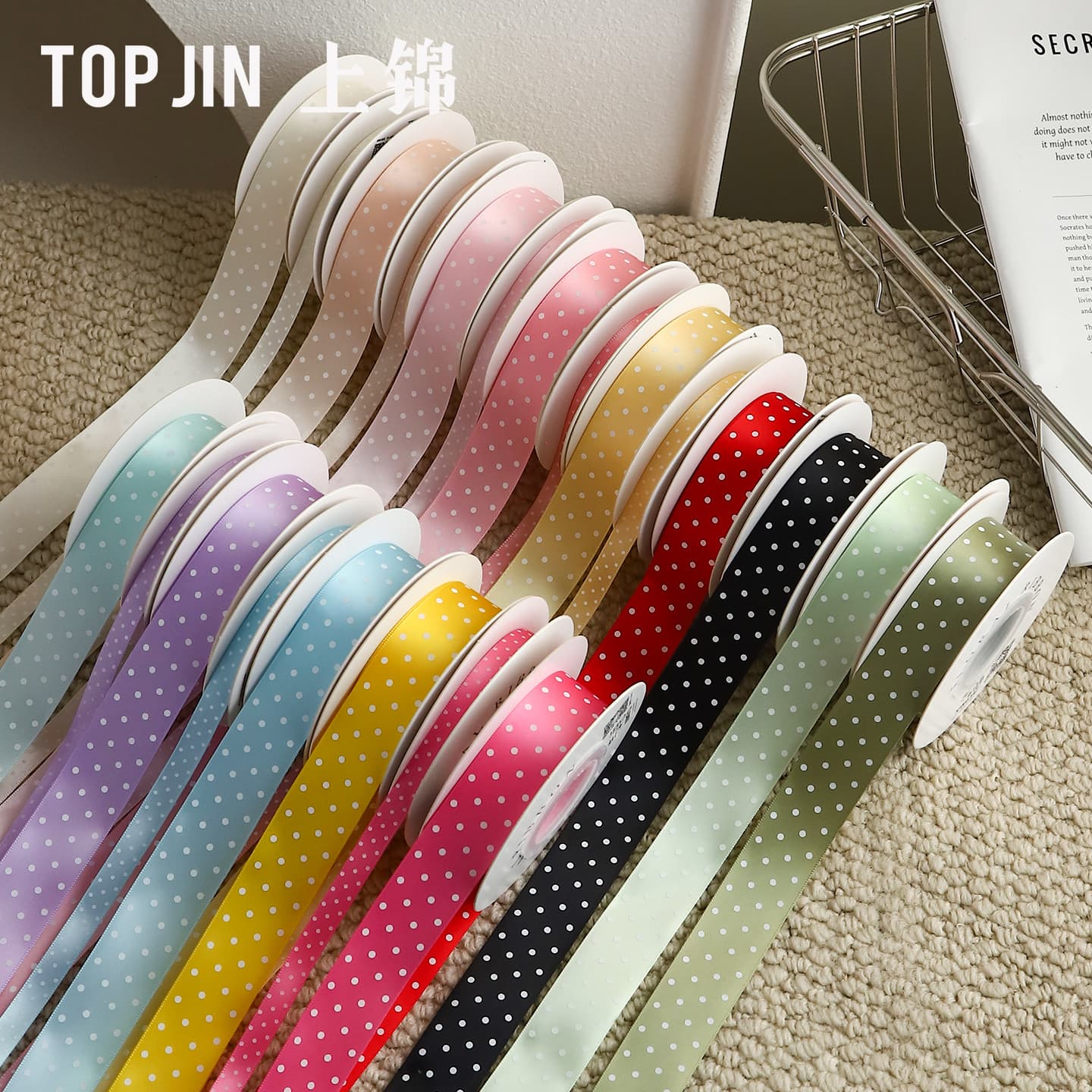 Shangjin Korean Polka Dot Ribbon for Flower Wrapping, Bouquet Bow Tie, DIY Craft Ribbon