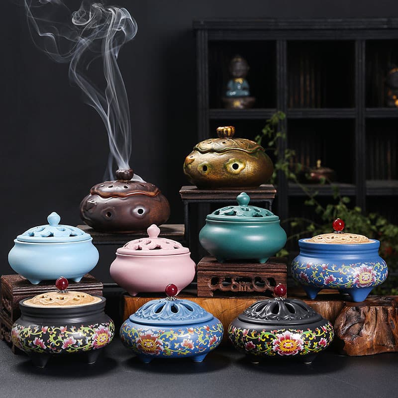 Ceramic incense burner, Zen-like brocade plate, incense burner ornaments, indoor aromatherapy container, home furnishings, printed LOGO