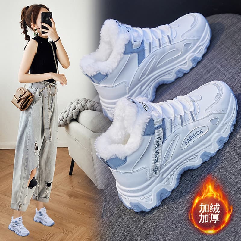 Fleece-Lined Warm Dad Sneakers for Women, Autumn/Winter High-Top Sports Shoes, Cotton Shoes, New Ins Fashion Sneakers for Students, Casual Shoes