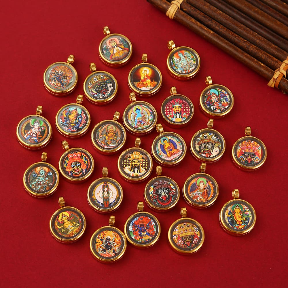 Mini Thangka Pendant Tibetan Hand-painted Thangka Three-dimensional Gawu Box Tie Caiyan Five-Way God of Wealth Titanium Steel Pendant Wholesale