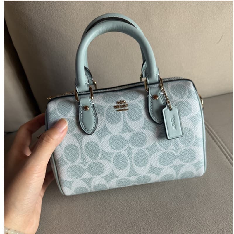 2026 New Rowan18 Mini Vintage Boston Pillow Bag in Denim Blue, Commuter Handbag Shoulder Bag Underarm Bag