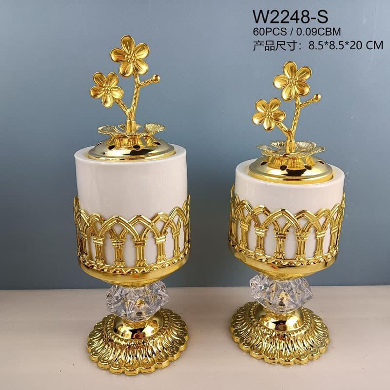 Cross-border electroplated gold ceramic Arabic incense burner Middle Eastern metal incense burner ornaments Middle Eastern style censer