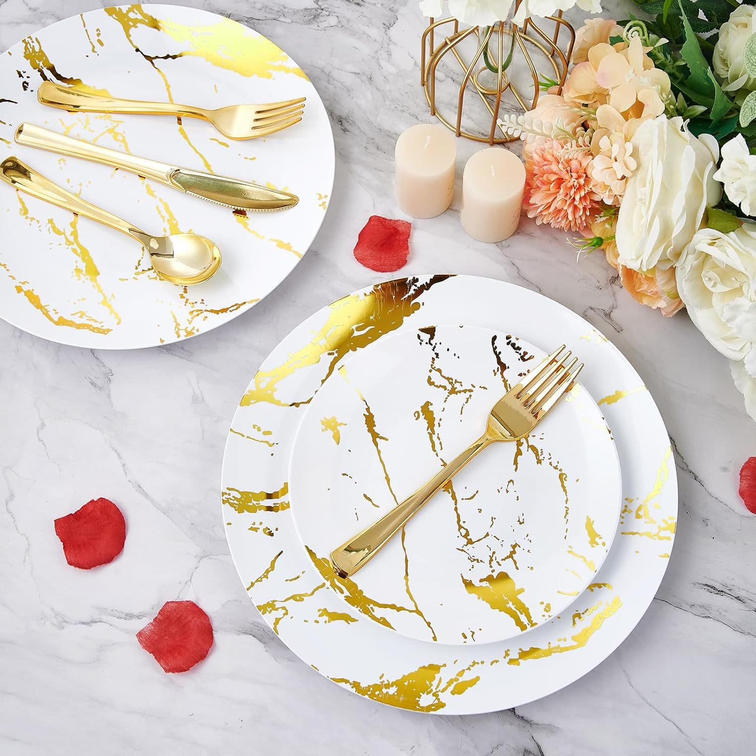 Disposable marble dinner plate salad plate 6-piece set Western food plate hotel tableware set household disposable tableware
