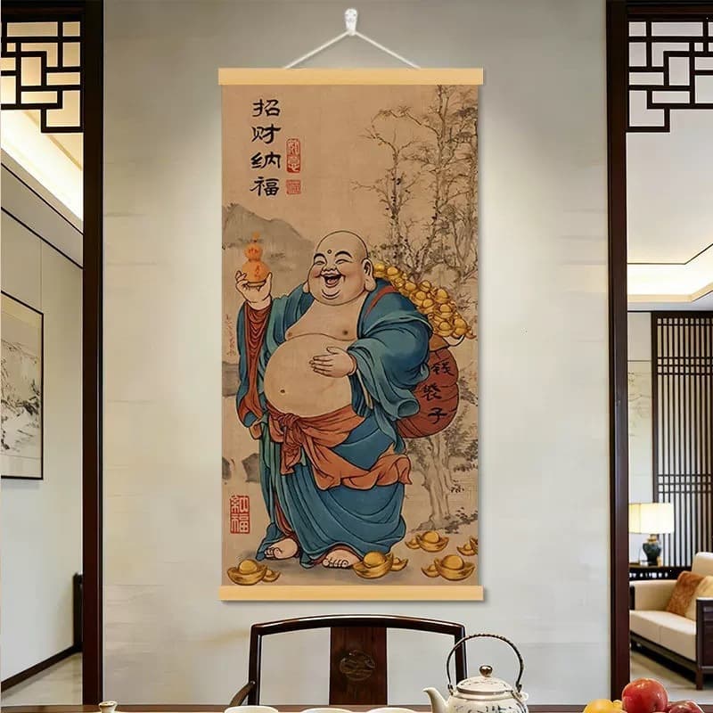 2026 New Maitreya Buddha Hanging Painting Zen Living Room Dining Room Decorative Painting Modern Simple Entryway Decorative Painting