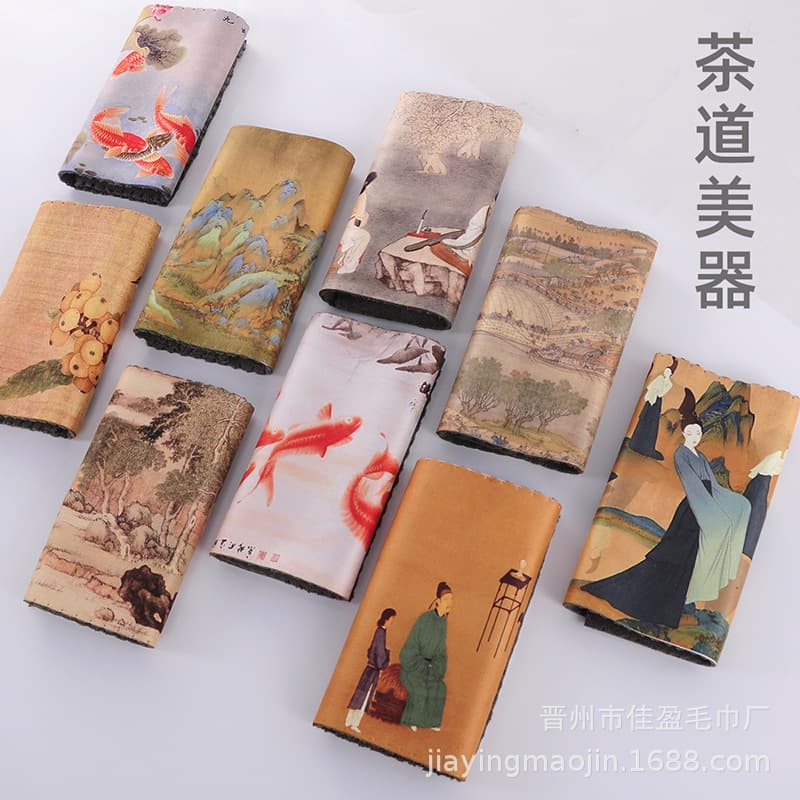 Tea Towels High-End Suede Tea Towels Thickened Absorbent Non-Shedding Fade-Resistant Painted Tea Coasters Zen Tea Ceremony