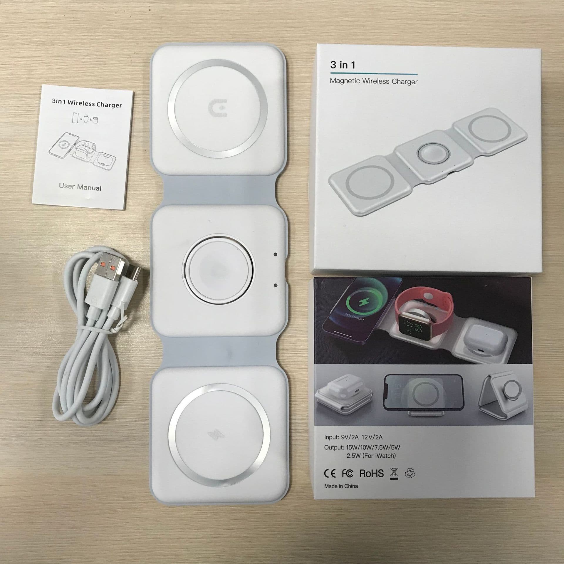 Foldable 3-in-1 magnetic 15W wireless charger compatible with Apple phones 12-16 charging magnetic wireless charger.