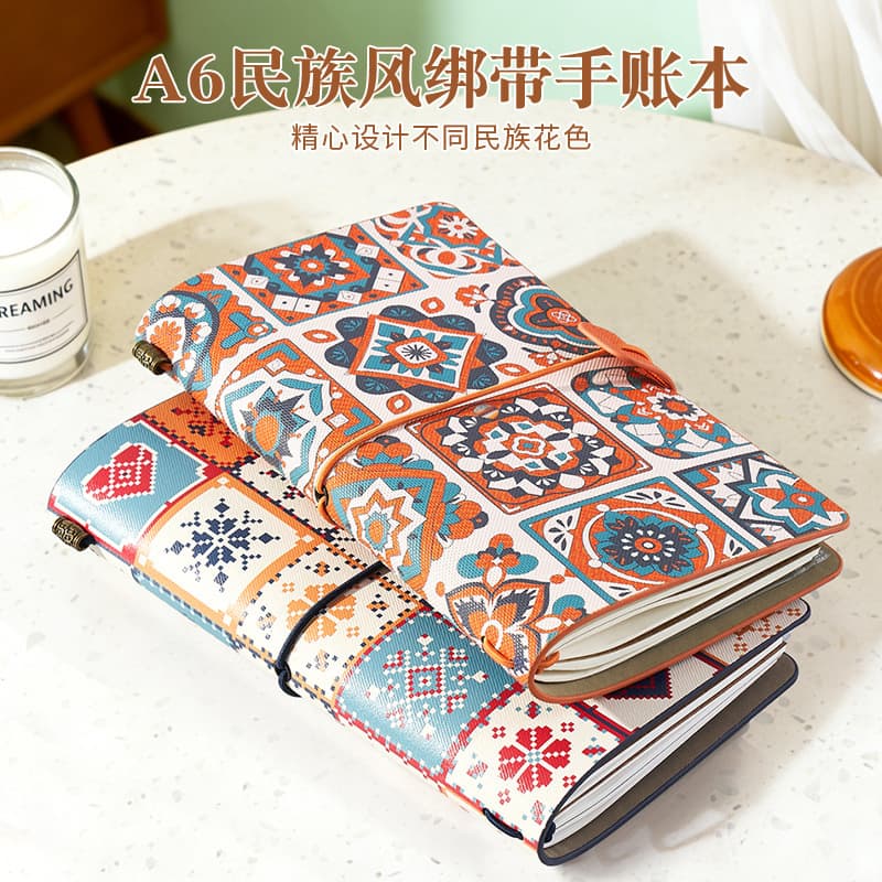 A6 Ethnic Style Tie Journal Notebook New Cover Print High Appearance Cloth Notebook Detachable