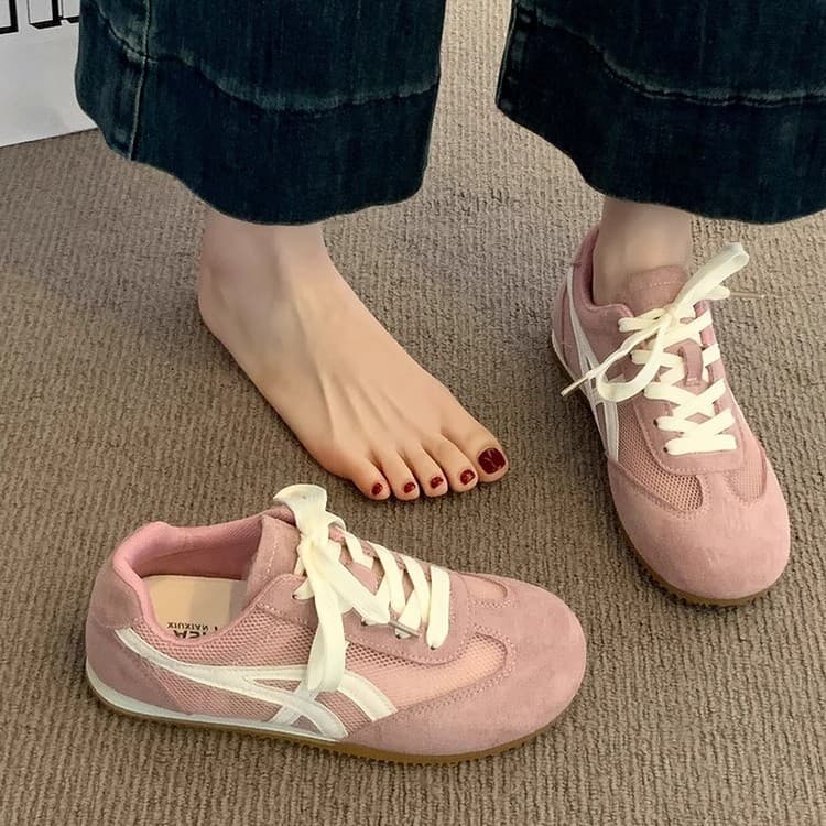 Pink German Trainer Shoes for Women 2026 Summer New, Breathable Mesh Sports Shoes Flat Lightweight Casual Board Shoes Aglet Shoes