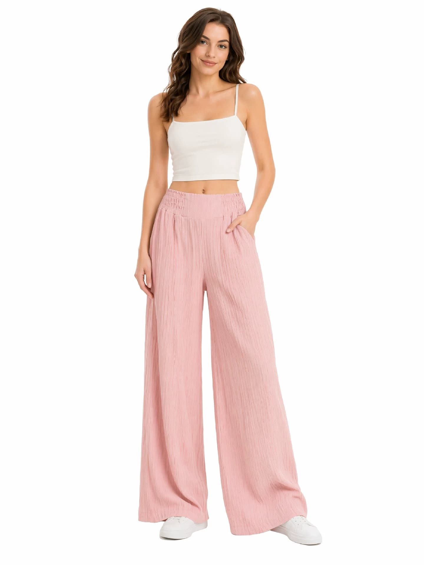 Cross-border Amazon Wide Leg Pants for Women High Waist Loose Casual Pants Breathable Long Pants Daily Vacation Beach Pants