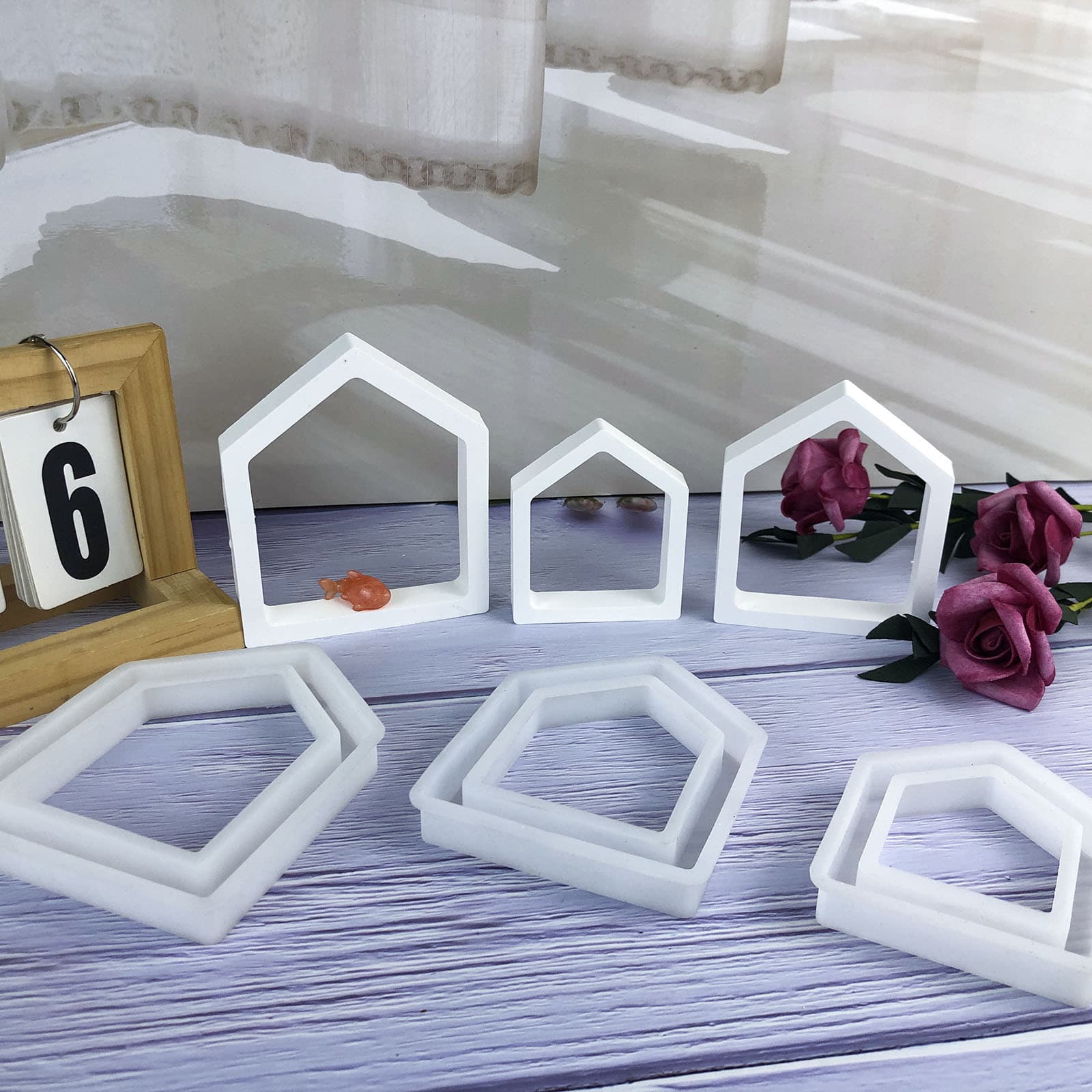 X0758+X0759+X0760 House Frame Combination Ornament Decorative Cement Plaster Mold DIY Silicone