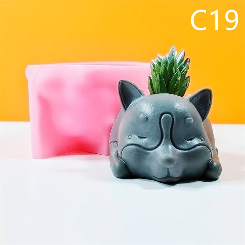 Cartoon Sleeping Animal Flower Pot Silicone Mold Handmade DIY Succulent Plant Pot Candle Mold C19