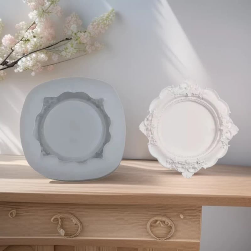 Cross-border relief mirror frame aromatherapy plaster decorative silicone mold glue resin tray candlestick diy decorative ornaments mold